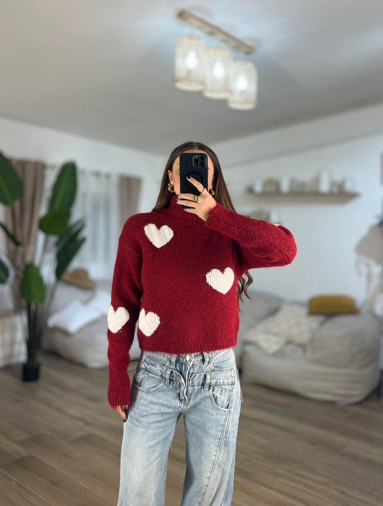 Maglione Heartbeat 3029 (Bordeaux) - Frida Shop